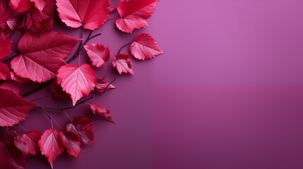 Poster - Cluster of Red Leaves on Purple Background Elegant Botanical Art