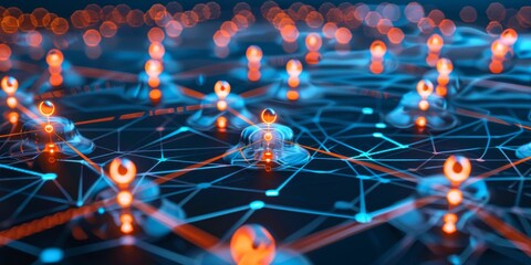 Fototapete - A network with various nodes and connections, highlighting the structure of network topology