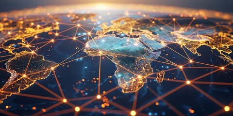 Fototapete - A WAN symbol bridging continents, highlighting the global reach of wide area networks