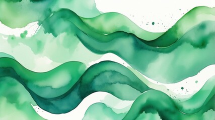 Canvas Print - green watercolor waves abstract background art design