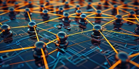 Fototapete - Devices sharing data directly without intermediaries, representing P2P networks