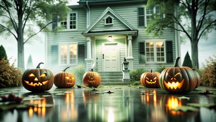 Canvas Print - halloween pumpkin house