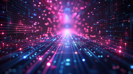 Wall Mural - vibrant digital landscape with glowing lights and abstract network connections creating a futuristic