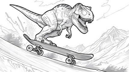 Wall Mural - skater t-rex dinosaur cartoon, Coloring sheet 