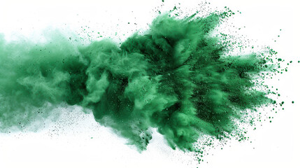 Wall Mural - Dynamic explosion of green powder on white background, creating a stunning and vibrant visual effect with a sense of energy and motion.