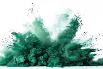 Wall Mural - Dynamic burst of green powder against white background, symbolizing energy, motion, and artistic creativity in a vivid explosion effect.