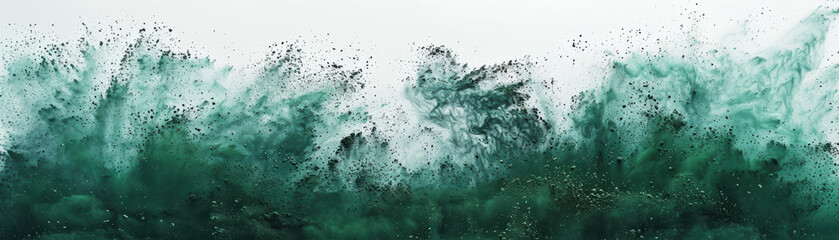 Wall Mural - Abstract art of green powder explosion on white background, capturing motion, energy, and dynamic flow in a captivating visual display.