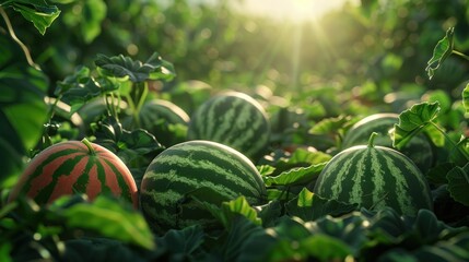 Poster - Watermelon field at sunrise