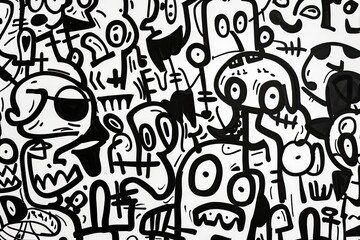 Wall Mural - Abstract Black and White Doodle Art