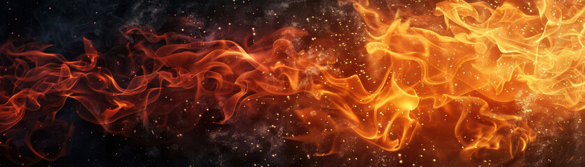 Wall Mural - Fiery abstract background featuring swirling orange flames and sparks against a dark backdrop, perfect for intense and dramatic visual projects.
