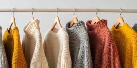 Wall Mural - A rack of clothes with a variety of colors and styles. The clothes are hanging on a rack, and the colors include white, gray, and orange. Scene is casual and relaxed