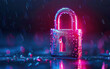 © Janjira - A cyber security concept image featuring a secure lock in neon lighting with raindrops, symbolizing protection and digital safety.