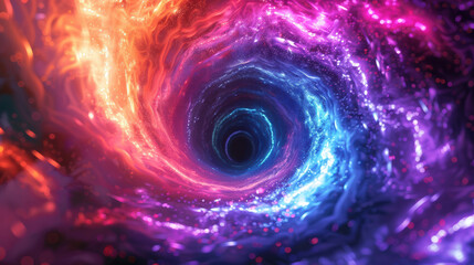 Wall Mural - Vibrant and colorful abstract vortex, glowing in fiery red, soothing blue, and mystical purple, seemingly drawing energy and light towards its center.