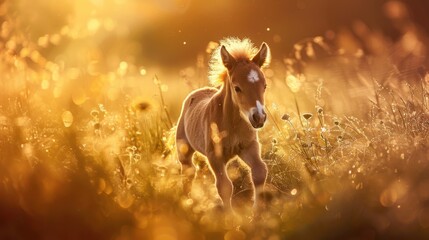 Poster - Foal Running Through Golden Meadow