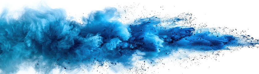Wall Mural - Dynamic blue powder explosion against a white background, creating a vibrant and energetic cloud of color and texture in motion.