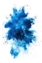 Wall Mural - Dynamic explosion of blue powder against white background, capturing motion, energy, and color in stunning visual effect.