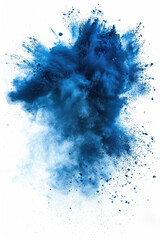 Wall Mural - Dynamic explosion of vibrant blue powder on white background, capturing the energy and motion in a dramatic, abstract form.