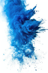Wall Mural - Dynamic explosion of vibrant blue powder against white background, perfect for creative projects and artistic designs, capturing movement and color in action.