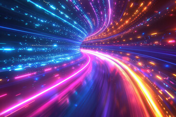 Wall Mural - vibrant abstract background with dynamic neon lights creating futuristic trails in pink, blue, and o