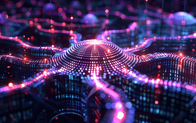 Wall Mural - abstract futuristic ai data network, glowing purple and blue nodes showing a neural network concept,