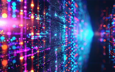 Wall Mural - vibrant abstract digital landscape showcasing colorful particles and futuristic light patterns in a 