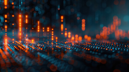 Wall Mural - futuristic technology background with glowing orange and blue lights, representing data flow and dig