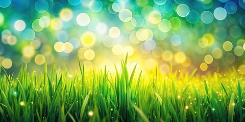 Artistic abstract background featuring fresh grass, vibrant bokeh, and a feeling of celebration , spring, summer, background, art