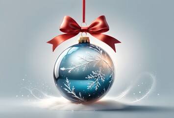 Wall Mural - New Year's festive ball in the snow, isolated on a blue background. New Year card