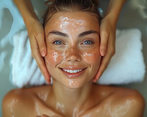 Serene Young Woman Enjoying Facial Massage at Spa for Healthy Skin Treatment