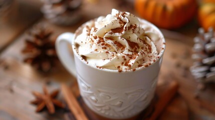 Poster - A cozy scene with a mug of hot chocolate, topped with whipped cream and a sprinkle of cinnamon