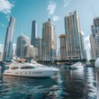 © Thares2020 - Panoramic View of Coastal City with Towering Skyscrapers and Docked Yachts