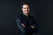 © BrandwayArt - Smiling Male Executive in Black Shirt Against Dark Background