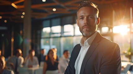 Poster - Confident Business Leader Giving Motivational Speech to Inspired Team in Modern Conference Room