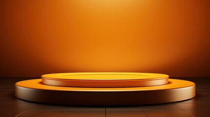 Canvas Print - Orange Round Platform on Black Tiled Floor