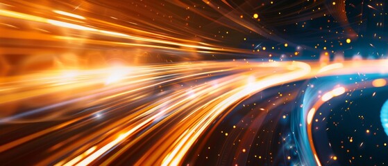 Wall Mural - abstract image: blue and gold light beams intersect in a dynamic display, resembling a laser show wi