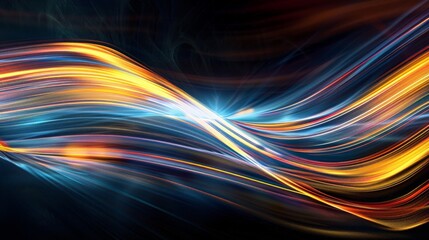 Wall Mural - abstract composition with vibrant curves on a black background, in red, blue, gold, orange, yellow. 