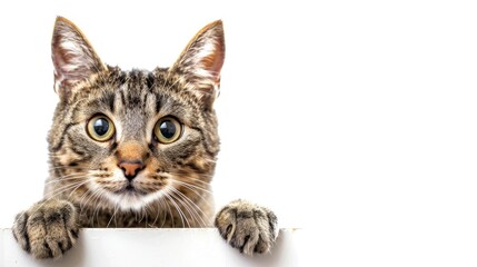 Sticker - Curious Tabby Cat Posing in White Setting