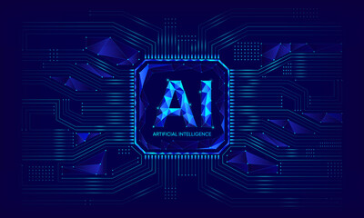 Wall Mural - illustration of abstract stream information with ai, dot and line, chipset, quantum, ai computer dat