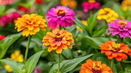 Wall Mural - Vibrant Narrowleaf Zinnia or Classic Zinnia blooms in a garden