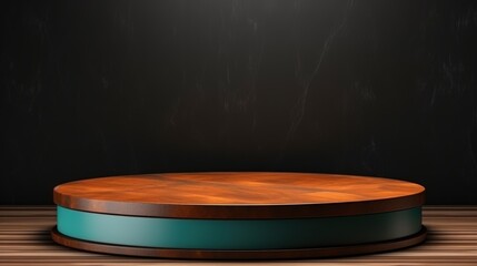 Canvas Print - Wooden Platform with Turquoise Trim on a Black Background