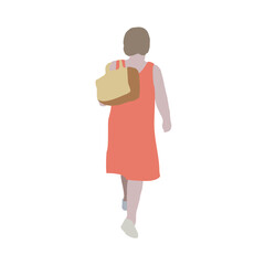 Wall Mural - A woman walks down the street in summer clothes. 2D image to use as entourage. Flat city vector infographic.