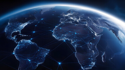 Wall Mural - digital world map planet earth space global globe sky space 5g wireless network ai big data communic