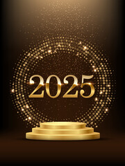 Wall Mural - 2025 happy new year greeting card vector template. festive christmas horizontal social media banner 