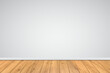 © backup16 - Wood floor with gray wall background. Wooden natural brown floor realistic vector illustration. Modern design element for product presentation. Empty interior of living room,