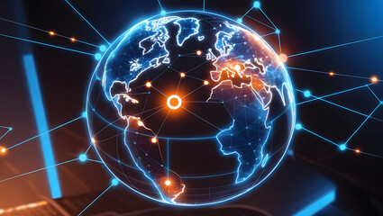 Wall Mural - digital world map planet earth space global globe sky space 5g wireless network ai big data communic