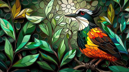 Wall Mural - A Stained glass of a vibrant lapwing with black, white, and green feathers.