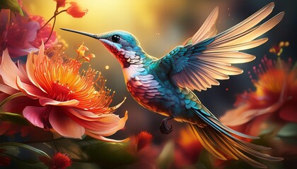 Wall Mural - hummingbird and flower