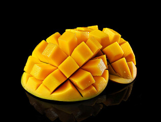 Canvas Print - Sliced Mango on Black Background.