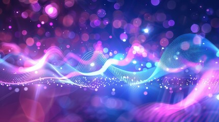 Wall Mural - Abstract futuristic background with purple and blue glowing neon moving high speed wave lines and bokeh lights. Visualization of sound waves. Data transfer. Fantastic wallpaper gen by AI