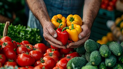 Canvas Print - Fresh vegetables in the hands of a man. selective focus. Generative AI,